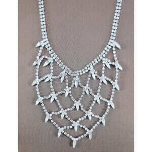 Fabulous Vintage Rhinestone Geometric Weave Pattern Bib Necklace